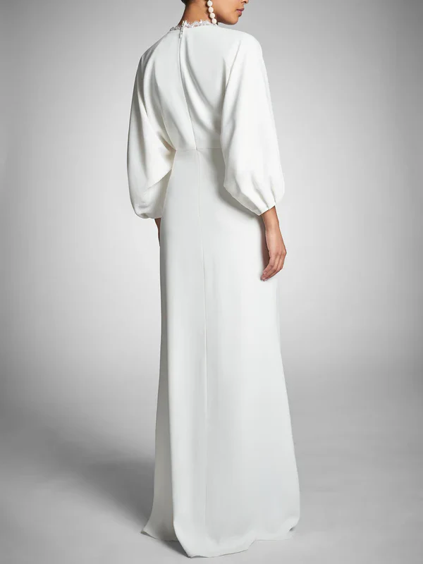 Sheath/Column Long Sleeves Plunging V Neck Floor-Length Wedding Dresses - Image 2