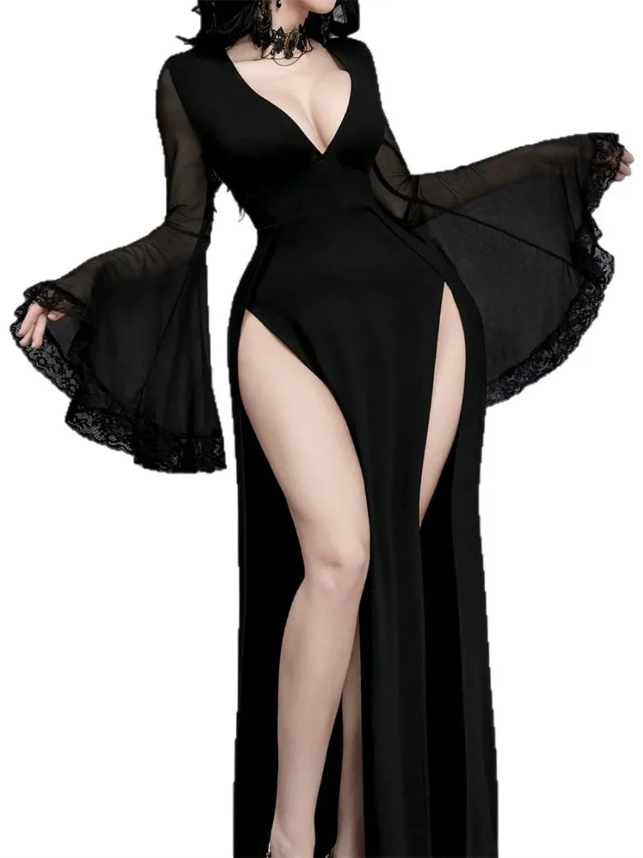 Sheath/Column Medieval Vintage Long Sleeves Split Side Dark Gothic Dresses - Image 4