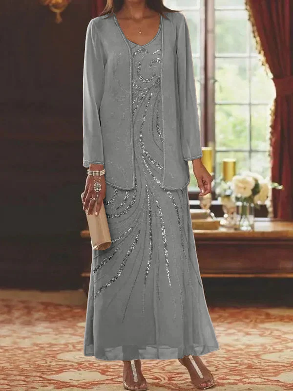 Sheath/Column Mother of the Bride & Groom Dresses with Jacket & Sequins Beading - Image 11