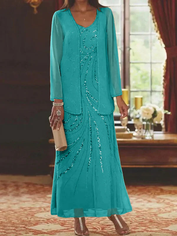 Sheath/Column Mother of the Bride & Groom Dresses with Jacket & Sequins Beading - Image 15
