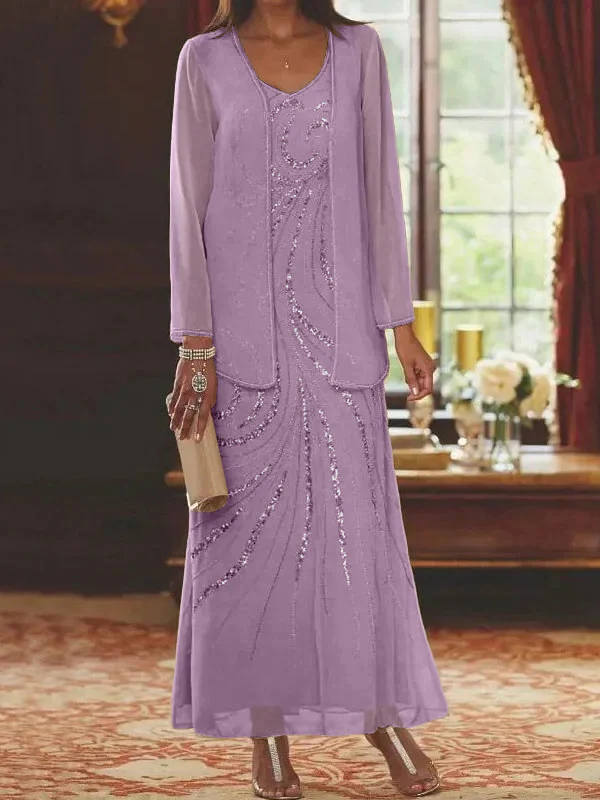 Sheath/Column Mother of the Bride & Groom Dresses with Jacket & Sequins Beading - Image 24