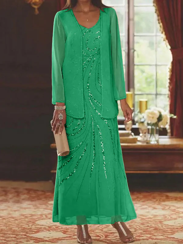 Sheath/Column Mother of the Bride & Groom Dresses with Jacket & Sequins Beading - Image 33