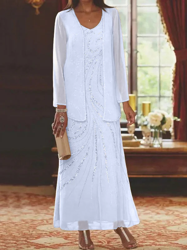 Sheath/Column Mother of the Bride & Groom Dresses with Jacket & Sequins Beading - Image 36
