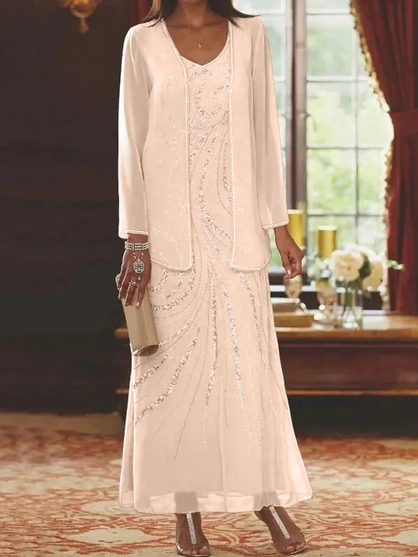 Sheath/Column Mother of the Bride & Groom Dresses with Jacket & Sequins Beading - Image 39