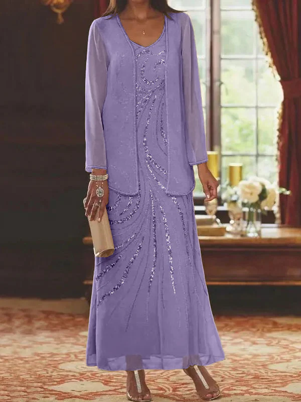 Sheath/Column Mother of the Bride & Groom Dresses with Jacket & Sequins Beading - Image 41