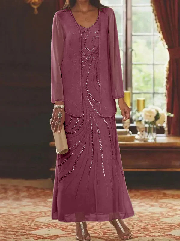 Sheath/Column Mother of the Bride & Groom Dresses with Jacket & Sequins Beading - Image 48