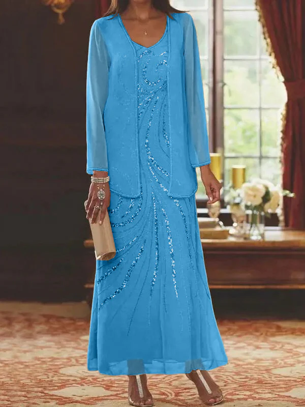 Sheath/Column Mother of the Bride & Groom Dresses with Jacket & Sequins Beading - Image 50