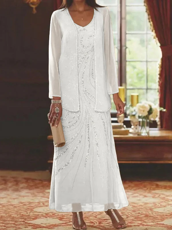 Sheath/Column Mother of the Bride & Groom Dresses with Jacket & Sequins Beading - Image 51
