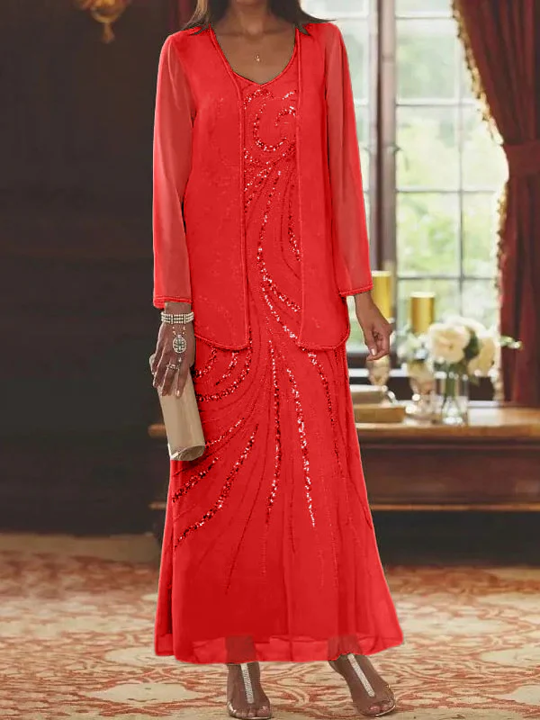 Sheath/Column Mother of the Bride & Groom Dresses with Jacket & Sequins Beading - Image 60