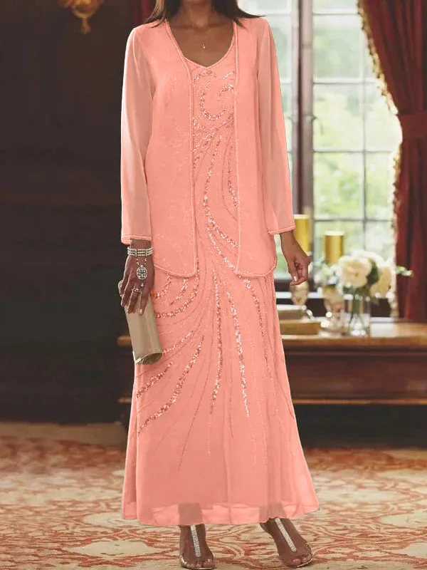 Sheath/Column Mother of the Bride & Groom Dresses with Jacket & Sequins Beading - Image 64