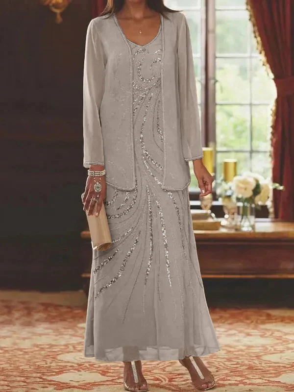 Sheath/Column Mother of the Bride & Groom Dresses with Jacket & Sequins Beading - Image 67