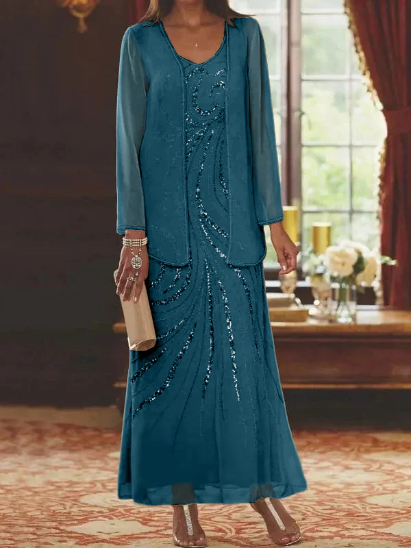 Sheath/Column Mother of the Bride & Groom Dresses with Jacket & Sequins Beading - Image 68