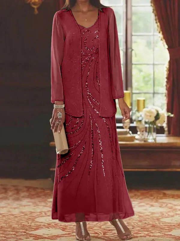 Sheath/Column Mother of the Bride & Groom Dresses with Jacket & Sequins Beading - Image 71