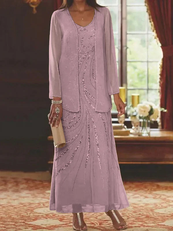 Sheath/Column Mother of the Bride & Groom Dresses with Jacket & Sequins Beading - Image 72