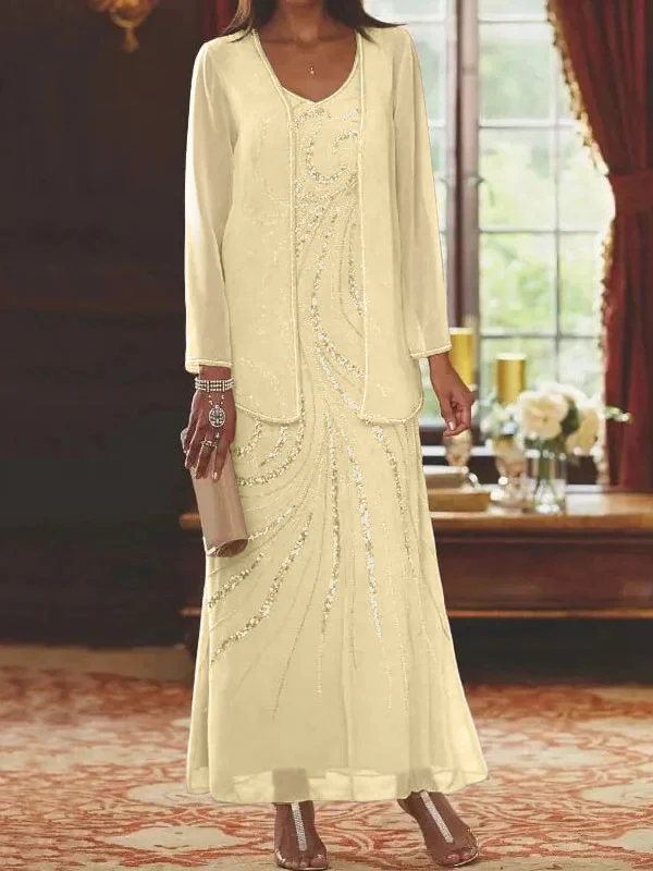 Sheath/Column Mother of the Bride & Groom Dresses with Jacket & Sequins Beading - Image 73