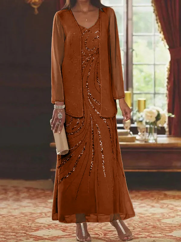 Sheath/Column Mother of the Bride & Groom Dresses with Jacket & Sequins Beading - Image 74