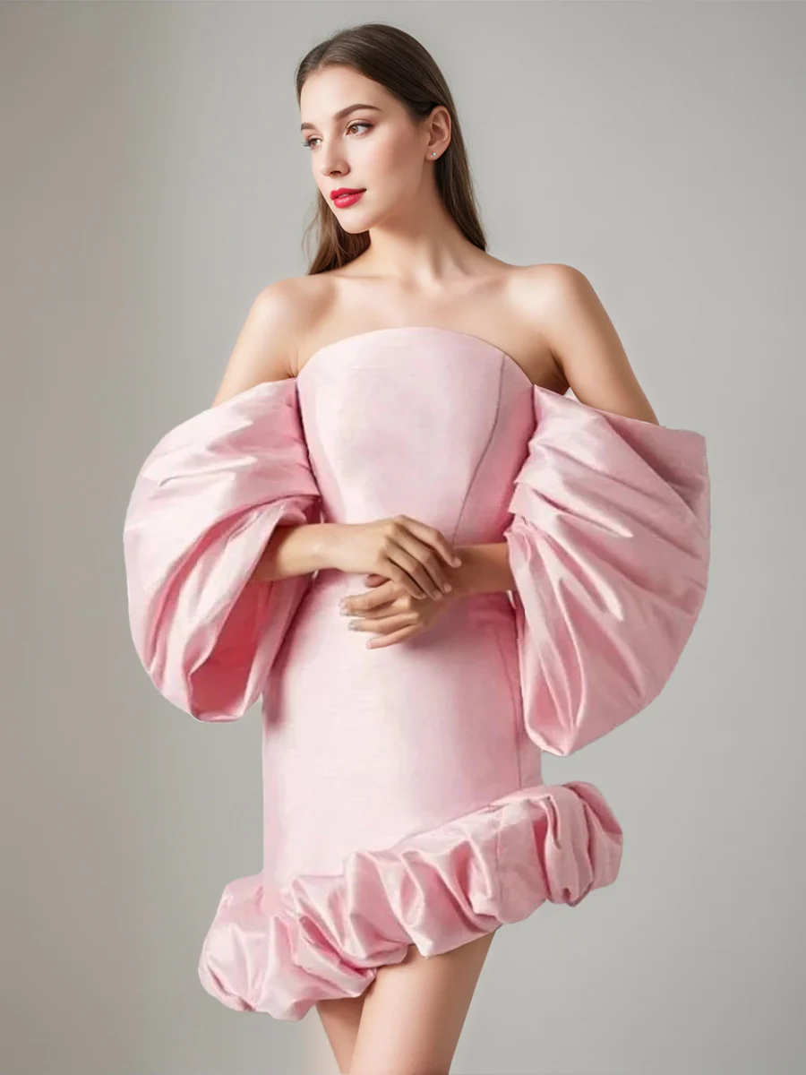 Sheath/Column Off-the-Shoulder 3/4 Sleeves Mini/Short Wedding Dress with Ruffles