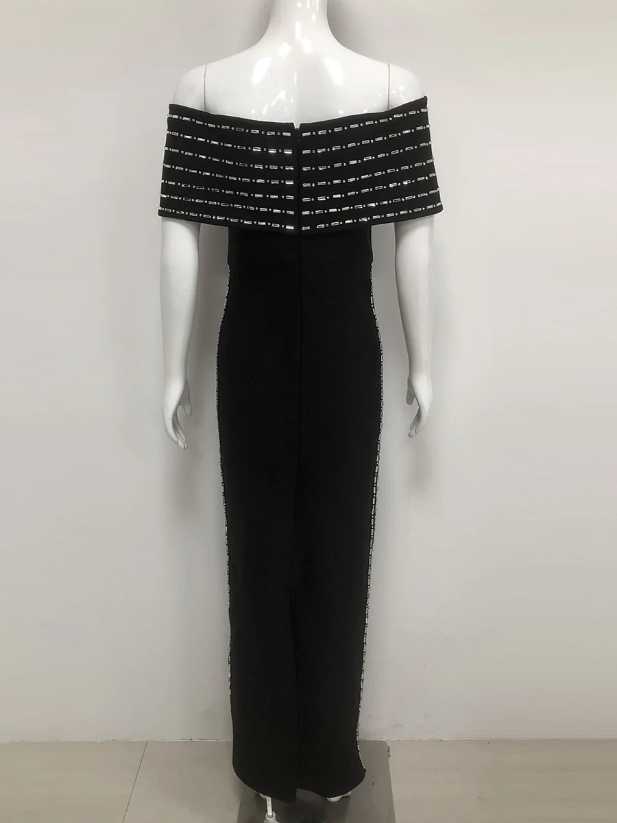 Sheath/Column Off-the-Shoulder Ankle Length Ruffled Evening Dresses with Rhinestones - Image 2