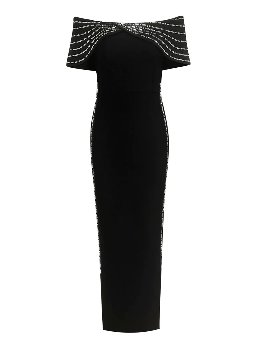Sheath/Column Off-the-Shoulder Ankle Length Ruffled Evening Dresses with Rhinestones - Image 4