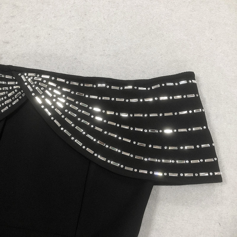 Sheath/Column Off-the-Shoulder Ankle Length Ruffled Evening Dresses with Rhinestones - Image 7
