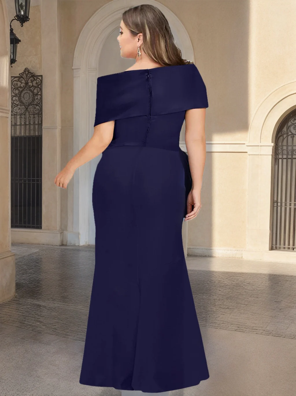Sheath/Column Off-the-Shoulder Asymmetrical Plus Size Mother of the Bride Dresses with Ruffles - Image 3