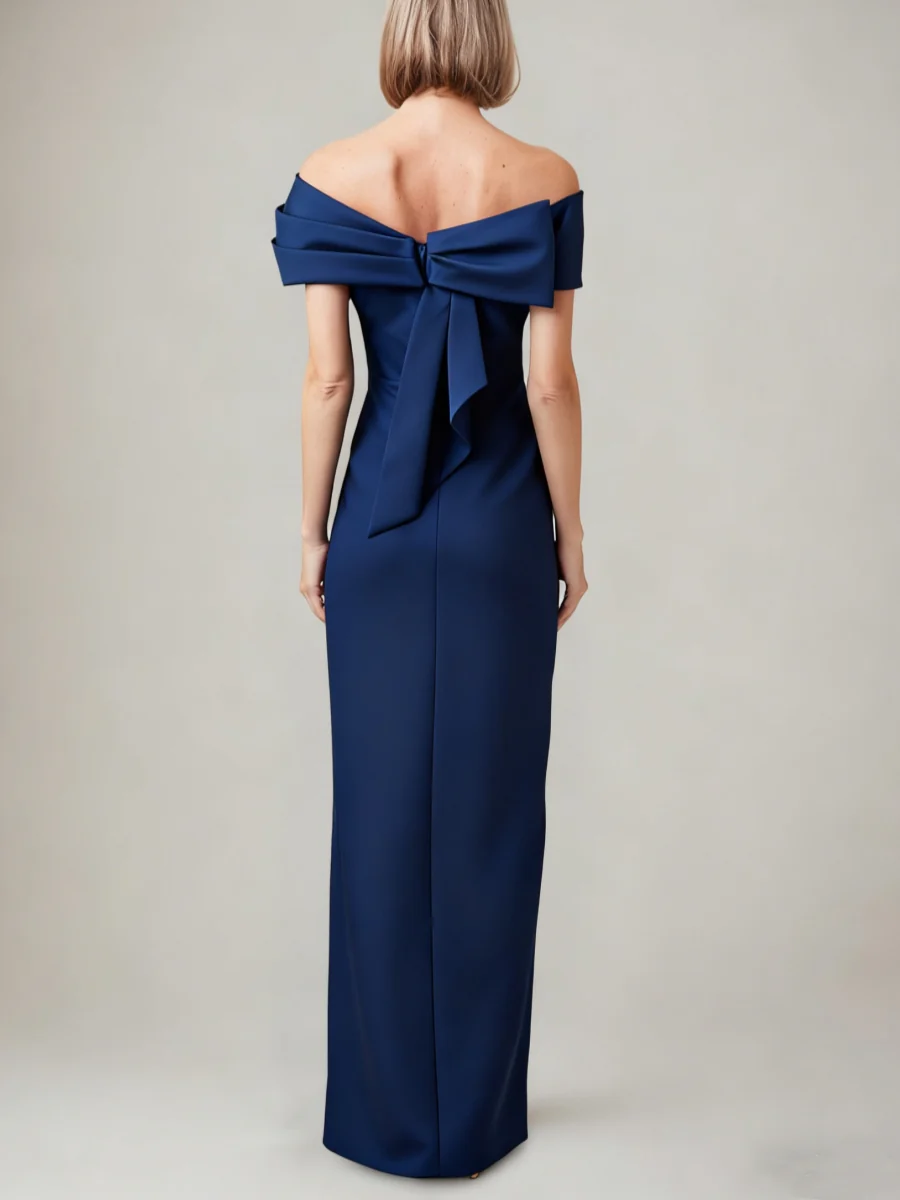 Sheath/Column Off-the-Shoulder Floor-Length Evening Dresses Shoulder Bow Party Dresses with Split Side - Image 2