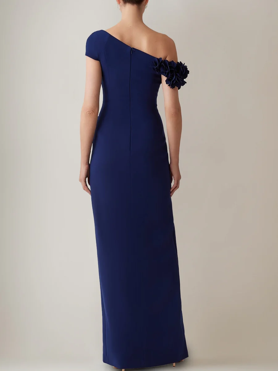 Sheath/Column Off-the-Shoulder Floor-Length Evening Dresses with 3D Flower Party Dresses with Split Side - Image 2