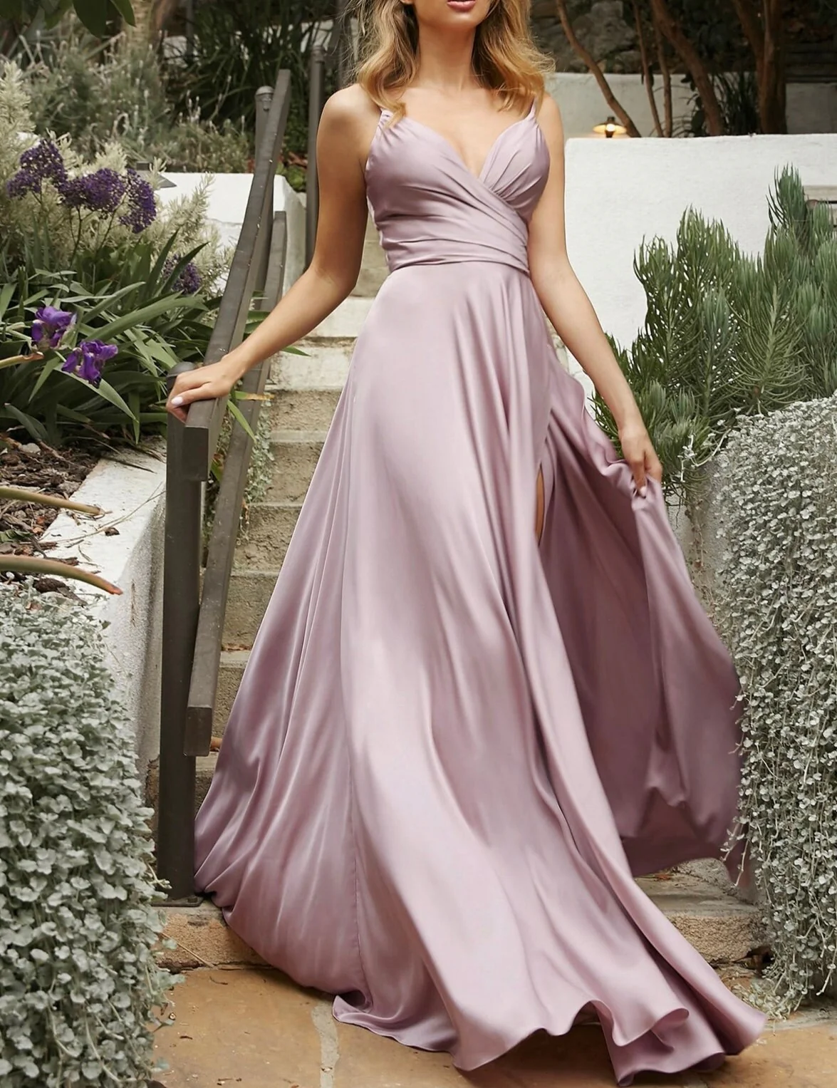 Sheath/Column Off-the-Shoulder Floor-length Long Bridesmaid Dresses With Split Side - Image 3