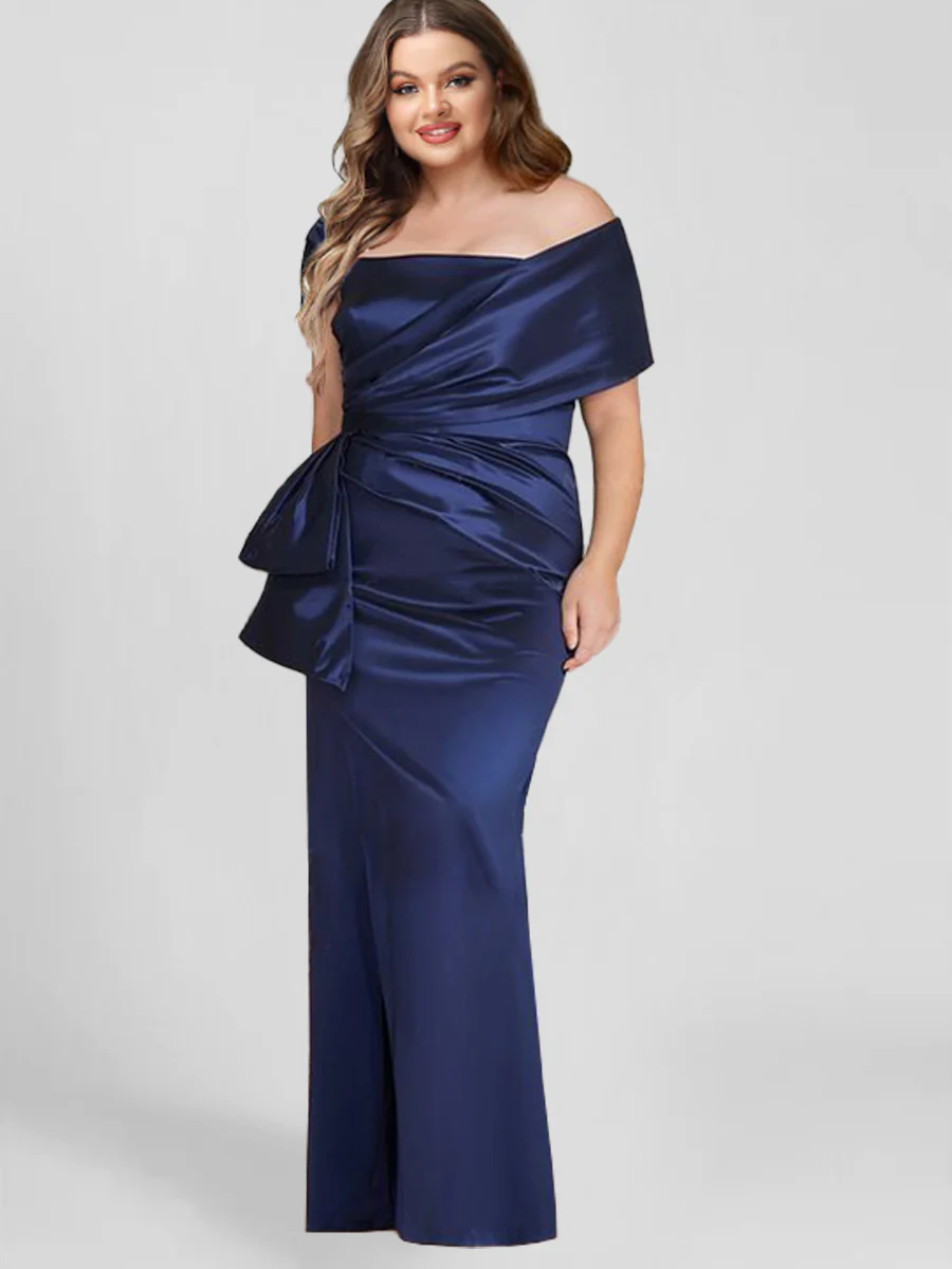 Sheath/Column Off-the-Shoulder Floor-Length Mother of the Bride Dresses - Image 4