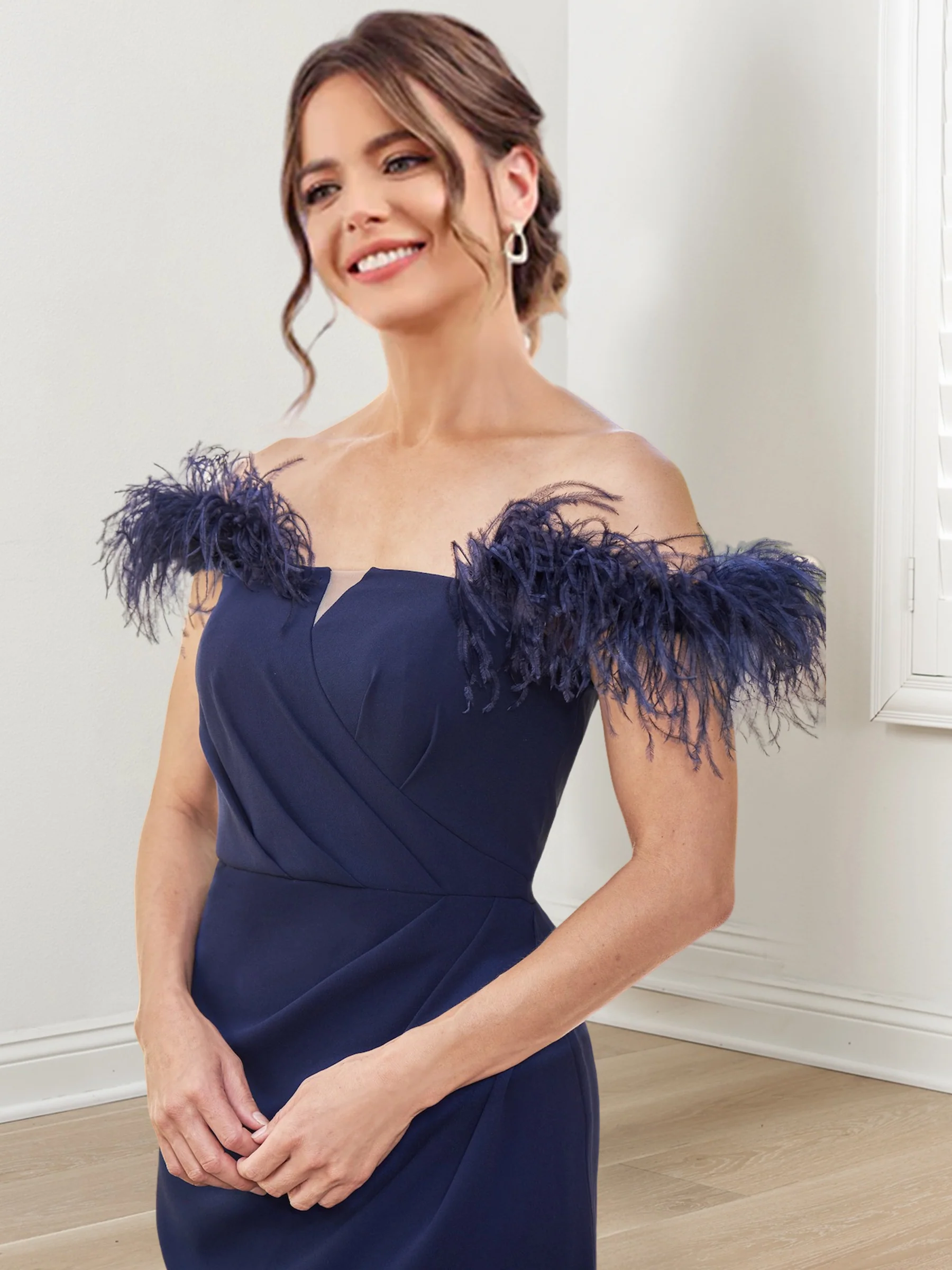 Sheath/Column Off-the-Shoulder Floor-Length Mother of the Bride Dresses - Image 4