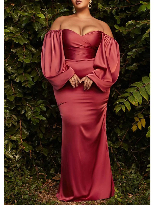 Sheath/Column Off-the-Shoulder Floor-length Plus Size Prom Dresses - Image 3