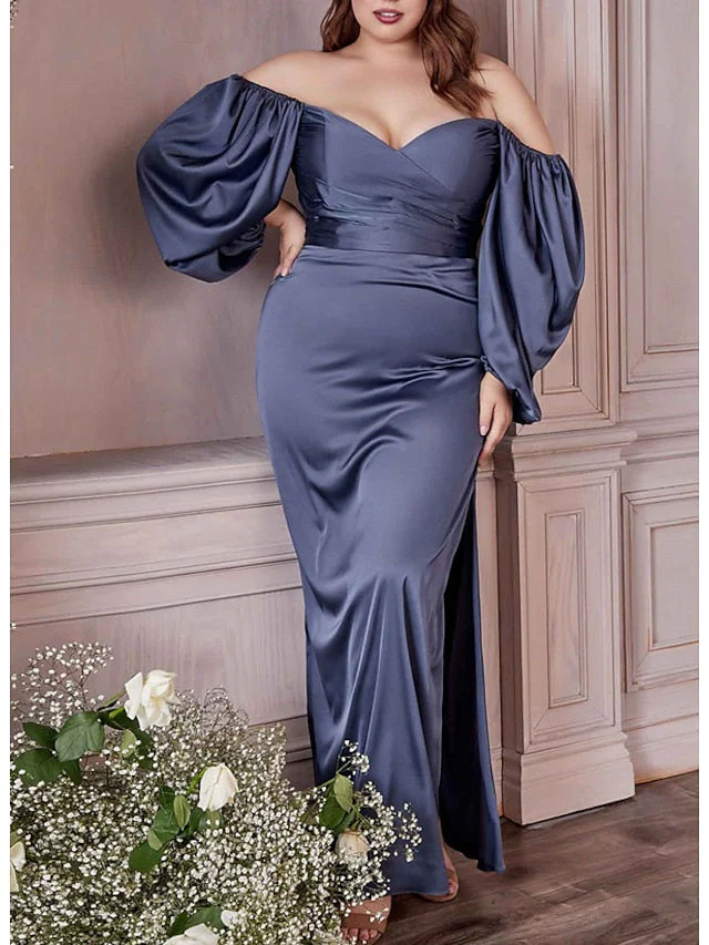 Sheath/Column Off-the-Shoulder Floor-length Plus Size Prom Dresses - Image 7