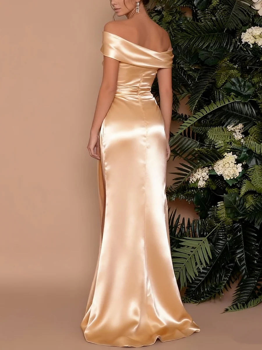 Sheath/Column Off-the-Shoulder Evening Dresses Floor-length Prom Dress With Split Side - Image 2