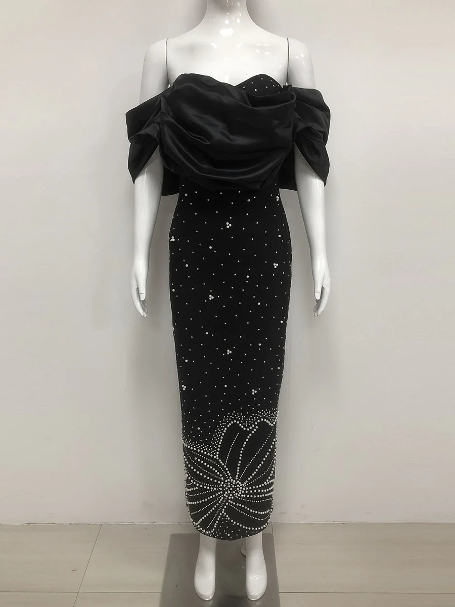 Sheath/Column Off-the-Shoulder Sleeveless Evening Dresses with Crystals & Ruffles - Image 2