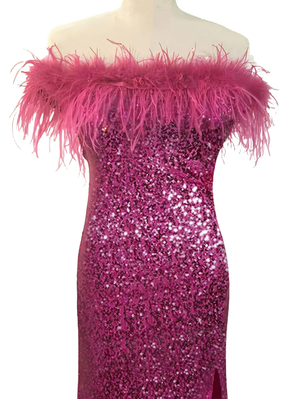 Sheath/Column Off-the-shoulder Sleeveless Floor Length Sequined Evening Dresses with Feather - Image 4