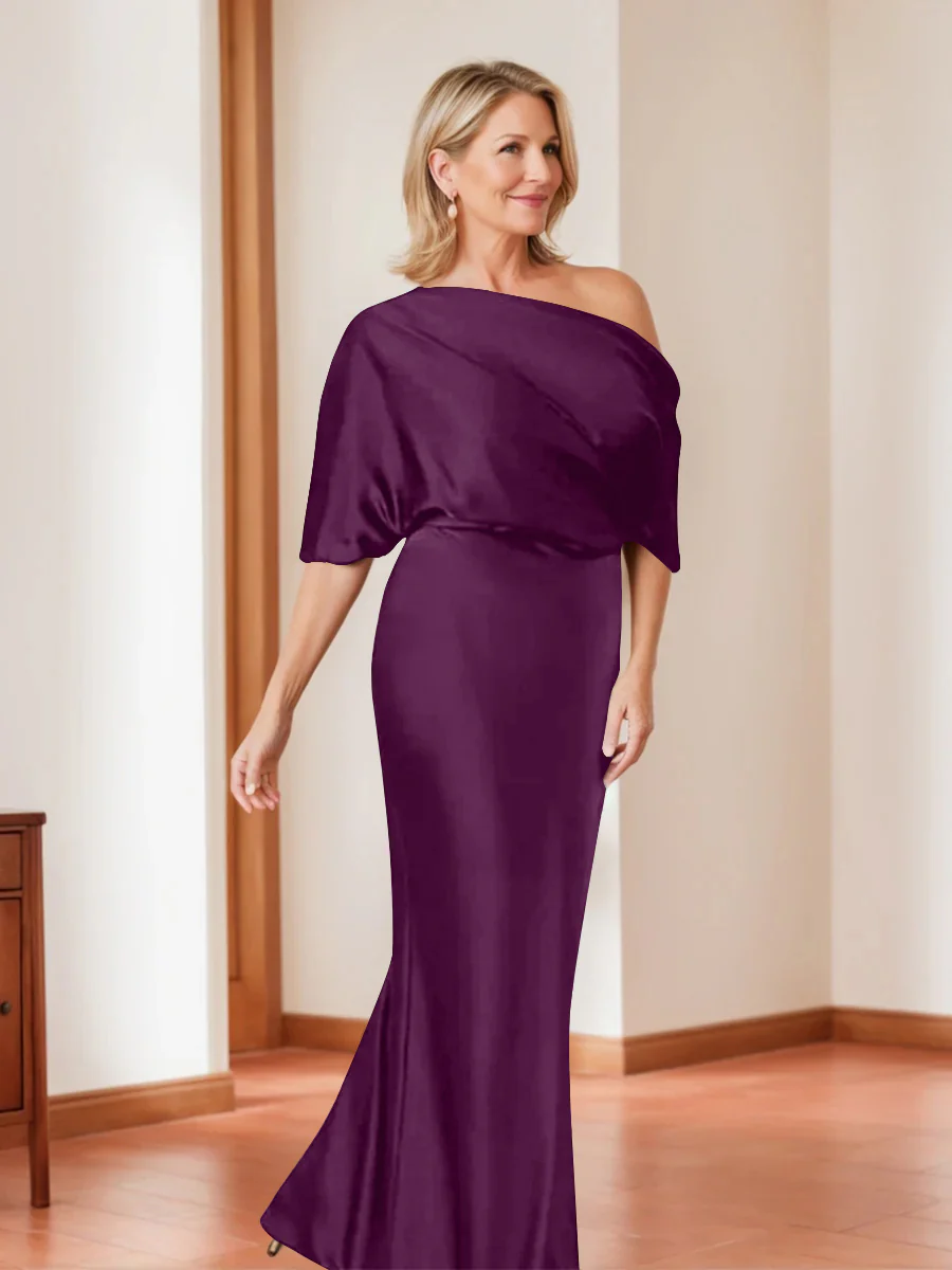 Sheath/Column One-Shoulder 1/2 Sleeves Elegant Plus Size Mother of the Bride Dresses - Image 21