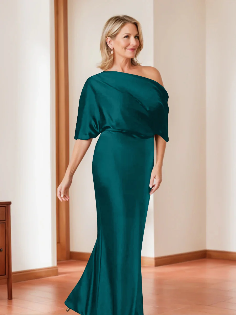 Sheath/Column One-Shoulder 1/2 Sleeves Elegant Plus Size Mother of the Bride Dresses - Image 24