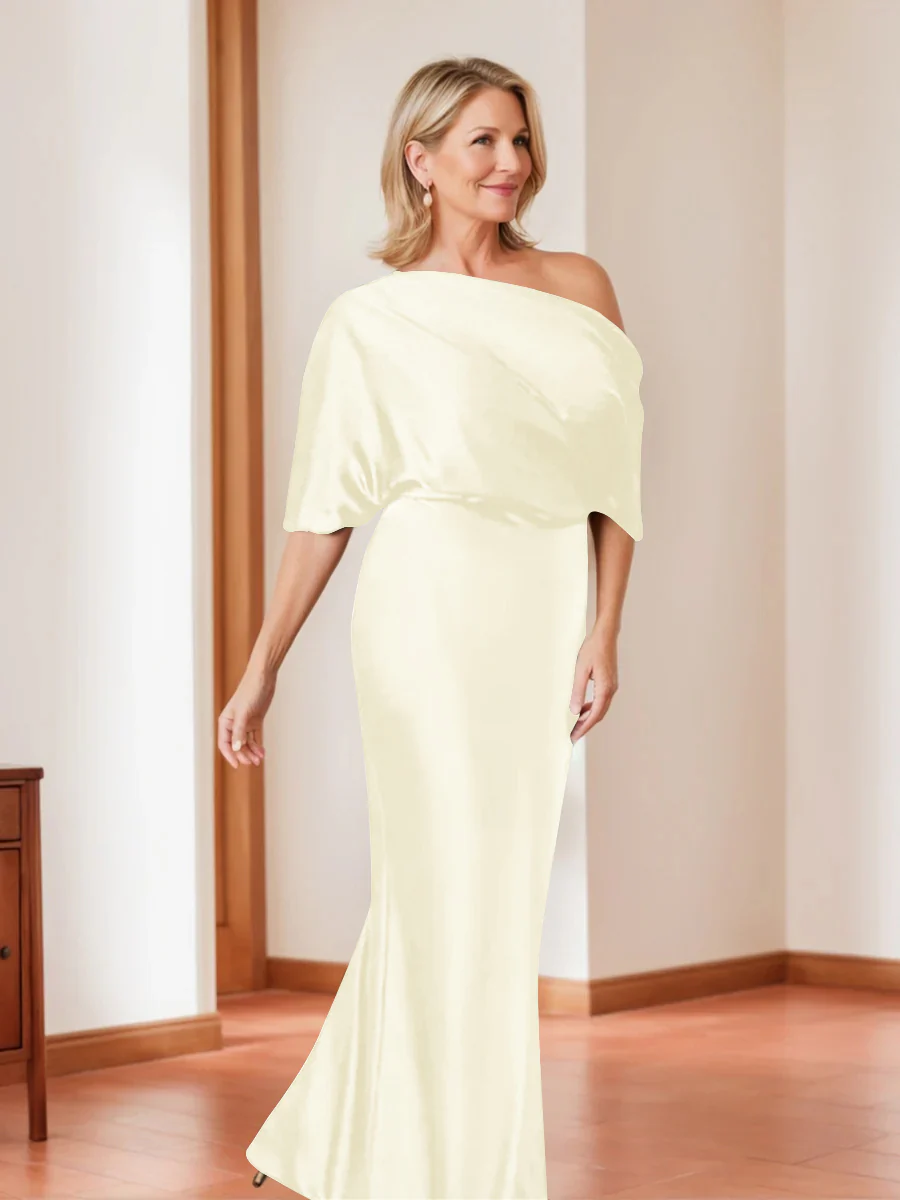 Sheath/Column One-Shoulder 1/2 Sleeves Elegant Plus Size Mother of the Bride Dresses - Image 25