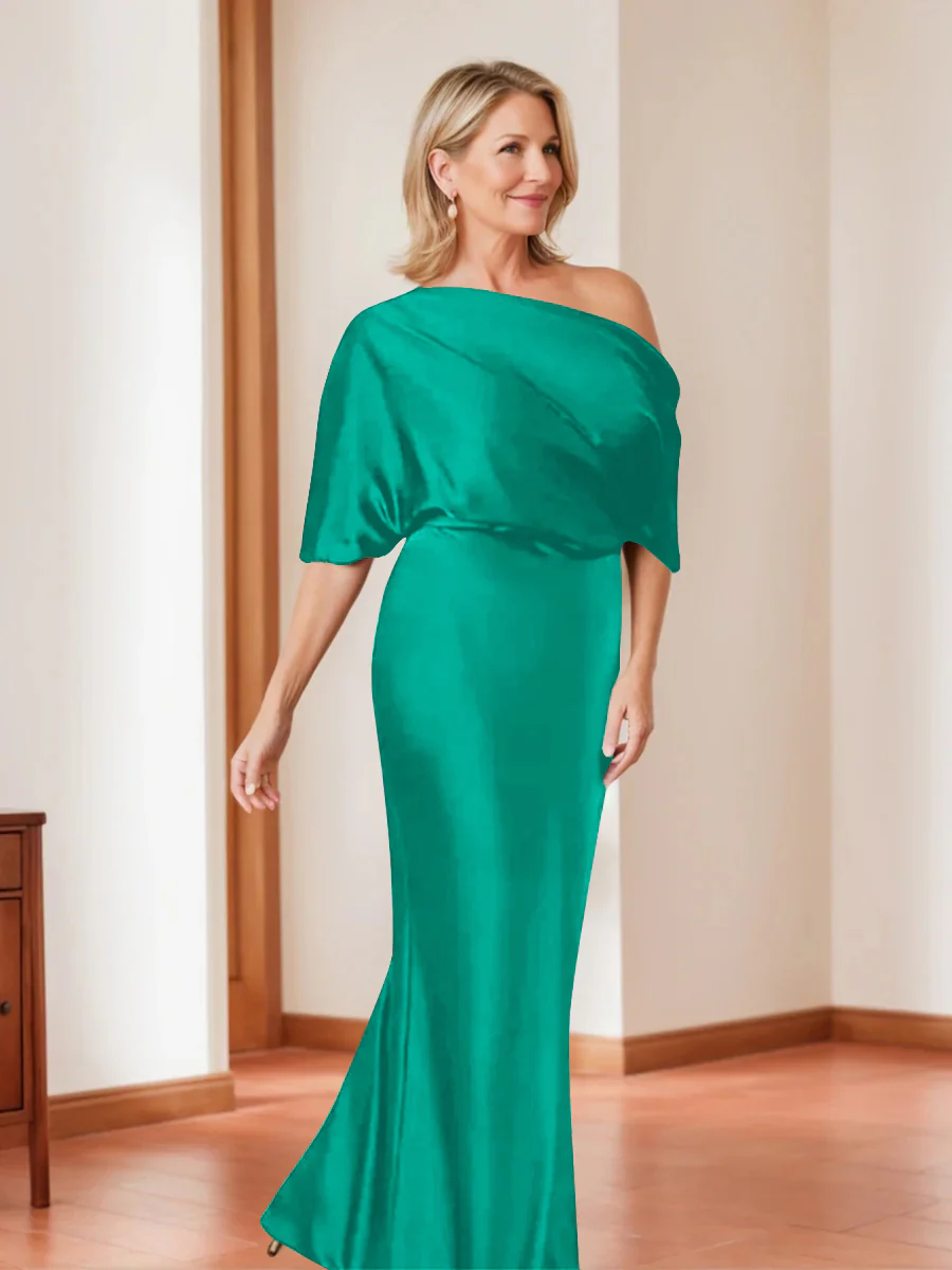 Sheath/Column One-Shoulder 1/2 Sleeves Elegant Plus Size Mother of the Bride Dresses - Image 26