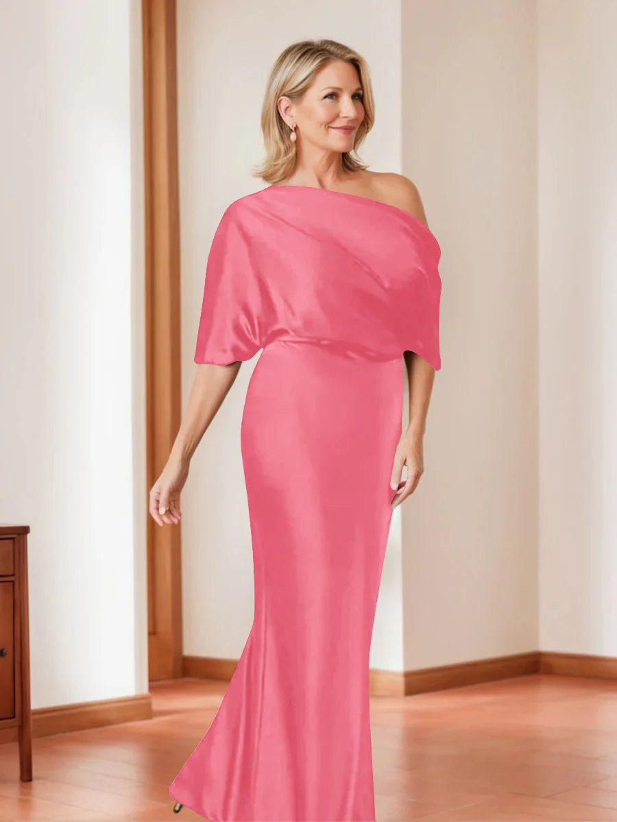 Sheath/Column One-Shoulder 1/2 Sleeves Elegant Plus Size Mother of the Bride Dresses - Image 28