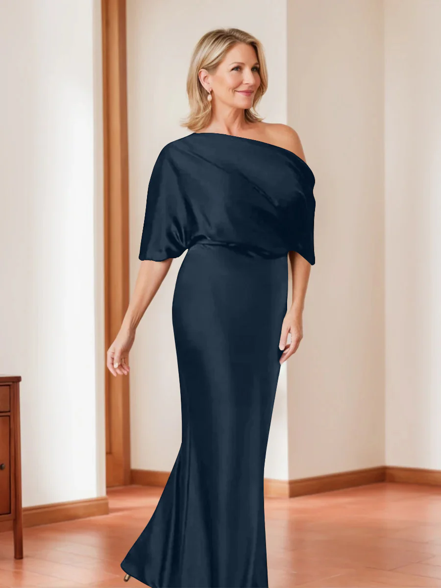 Sheath/Column One-Shoulder 1/2 Sleeves Elegant Plus Size Mother of the Bride Dresses - Image 29