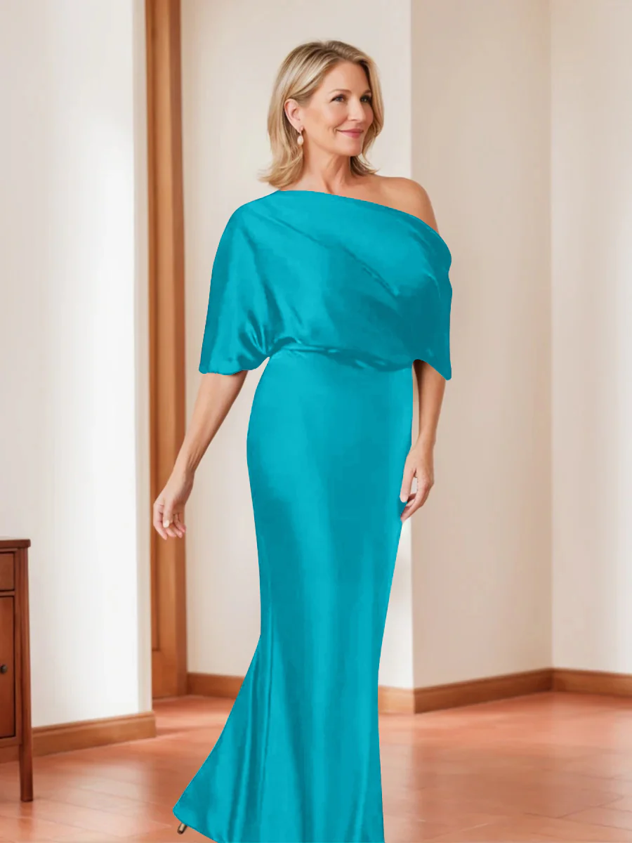 Sheath/Column One-Shoulder 1/2 Sleeves Elegant Plus Size Mother of the Bride Dresses - Image 30