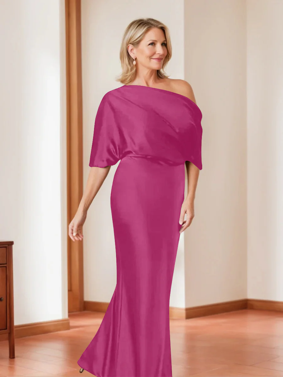 Sheath/Column One-Shoulder 1/2 Sleeves Elegant Plus Size Mother of the Bride Dresses - Image 32