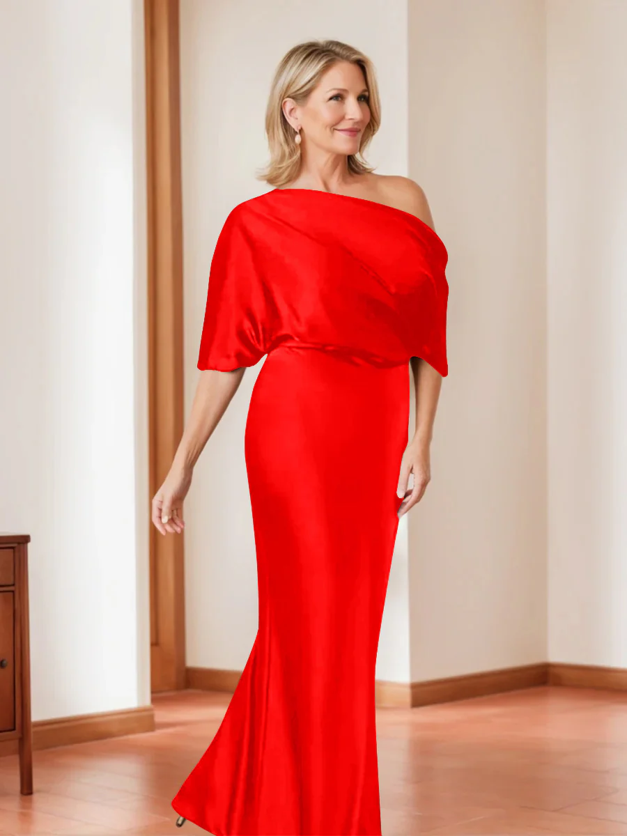 Sheath/Column One-Shoulder 1/2 Sleeves Elegant Plus Size Mother of the Bride Dresses - Image 35
