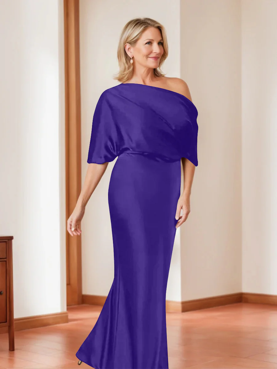 Sheath/Column One-Shoulder 1/2 Sleeves Elegant Plus Size Mother of the Bride Dresses - Image 36