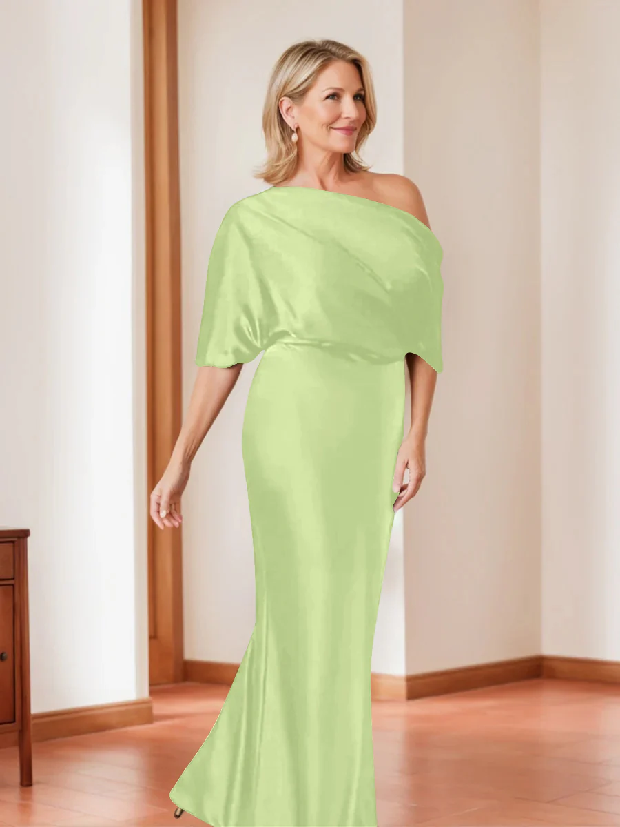 Sheath/Column One-Shoulder 1/2 Sleeves Elegant Plus Size Mother of the Bride Dresses - Image 38