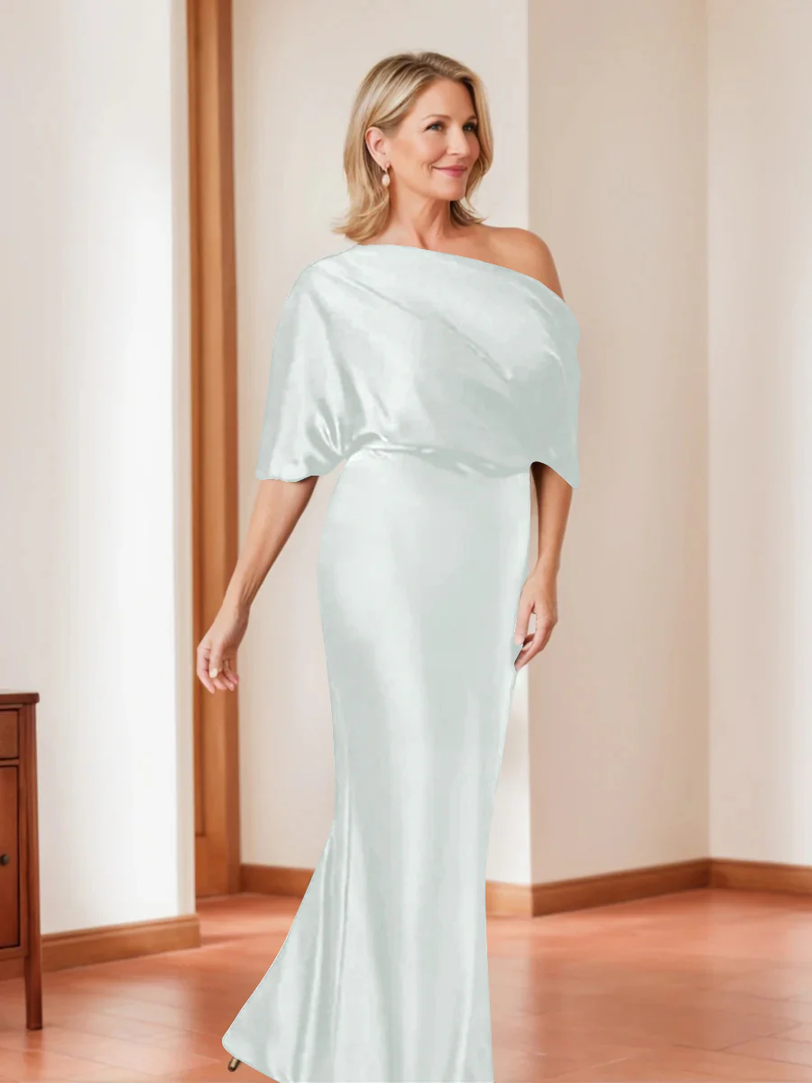 Sheath/Column One-Shoulder 1/2 Sleeves Elegant Plus Size Mother of the Bride Dresses - Image 39