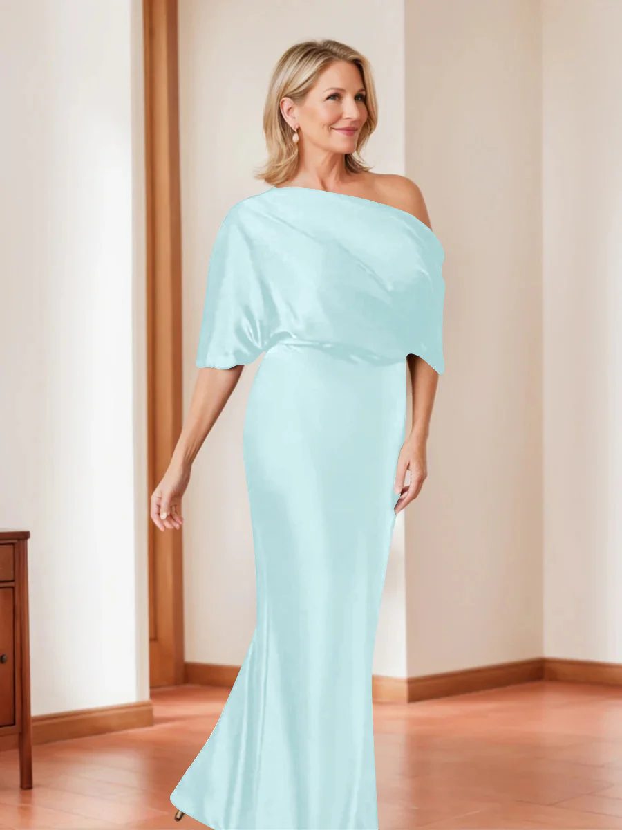 Sheath/Column One-Shoulder 1/2 Sleeves Elegant Plus Size Mother of the Bride Dresses - Image 40