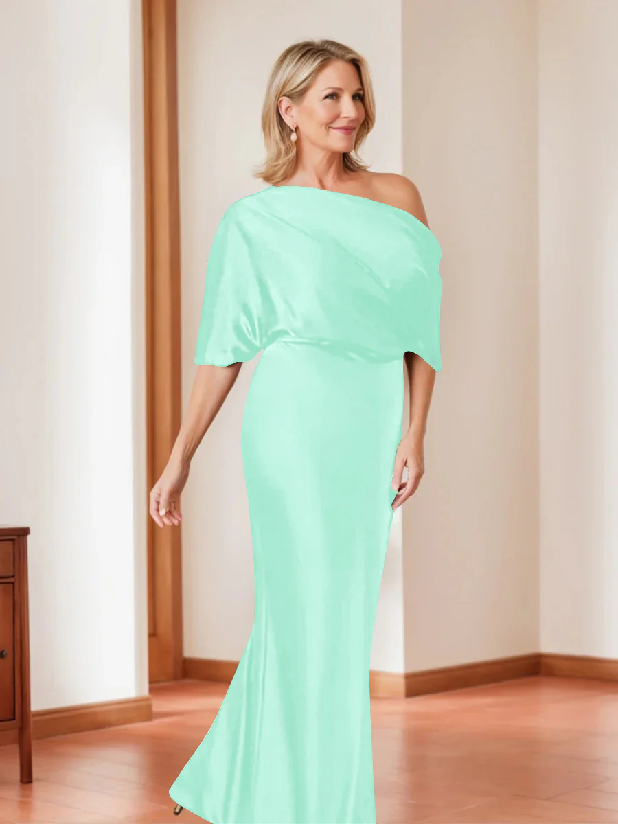 Sheath/Column One-Shoulder 1/2 Sleeves Elegant Plus Size Mother of the Bride Dresses - Image 41