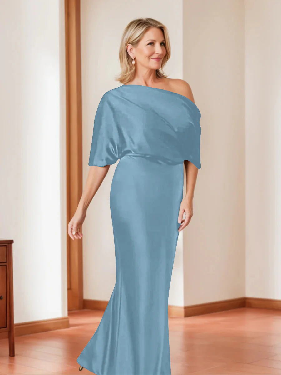 Sheath/Column One-Shoulder 1/2 Sleeves Elegant Plus Size Mother of the Bride Dresses - Image 42